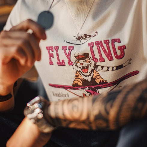 Men’s Retro Tiger Print T-Shirt – Loose Fit Summer Tee with Embroidered Letters